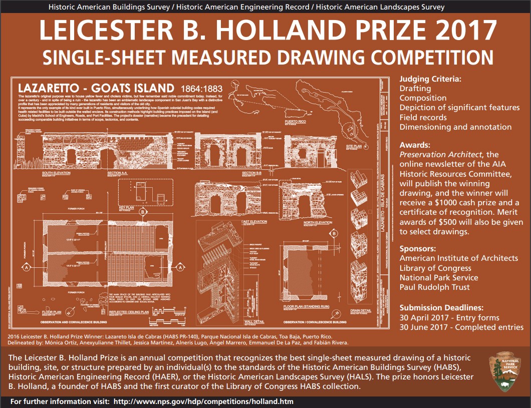 Image of the winning CAD measured drawing of the historic Lazaretto in Puerto Rico which won the 2016 competition